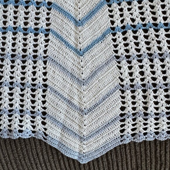 Vintage Hand-Crocheted Crochet Half Apron Blue & White Chevron Pattern - Picture 11 of 11